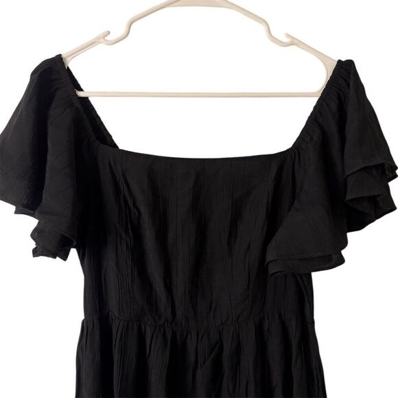 Black Flutter-Sleeve Midi Dress Women's M Chic Elegant Square Neck Casual - Picture 5 of 5